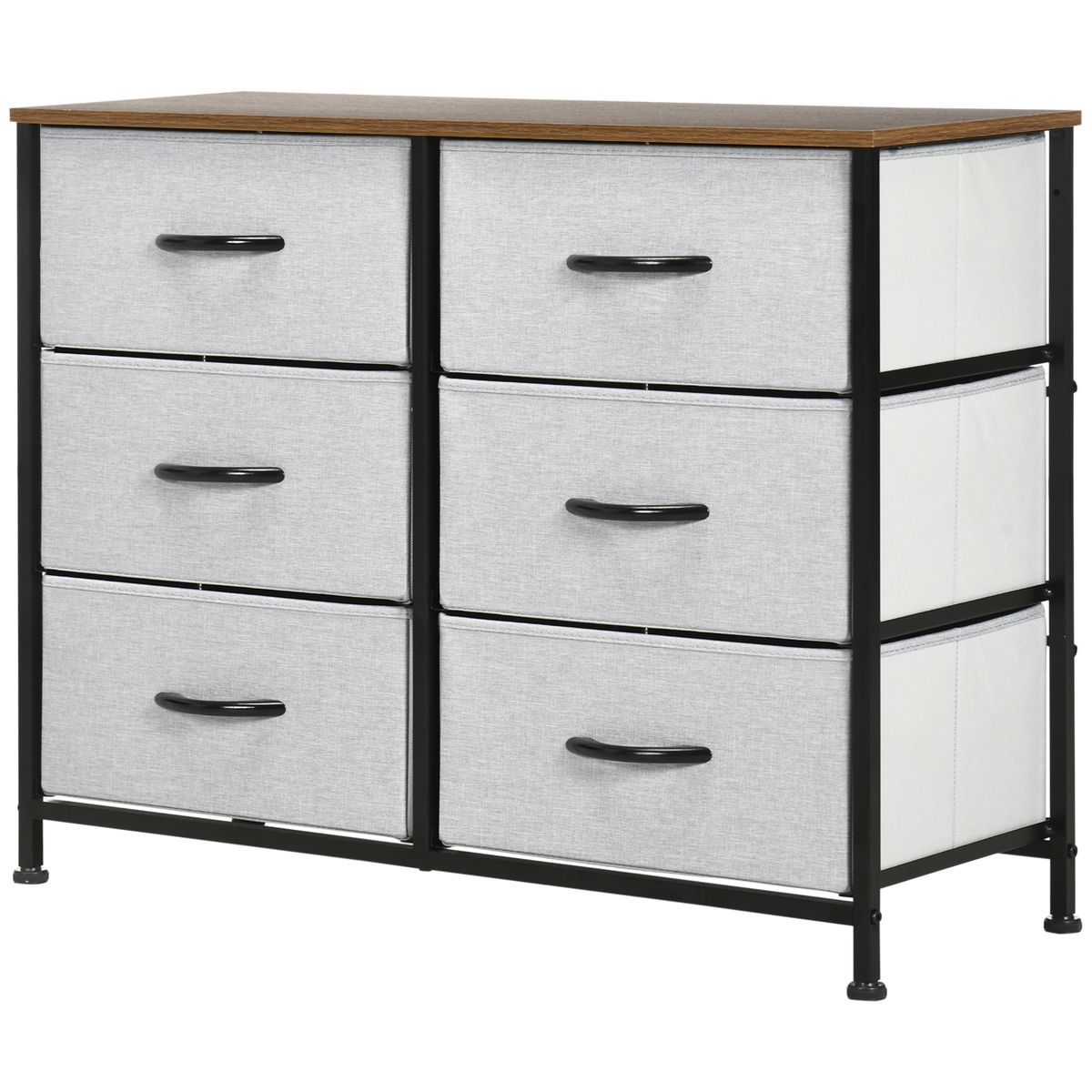 Bild 1 von HOMCOM Kommode Sideboard mit 6 klappbaren Stoffschubladen, Schubladenschrank mit Arbeitsplatte, Griff, Mehrzweckschrank mit Kippschutz, Grau