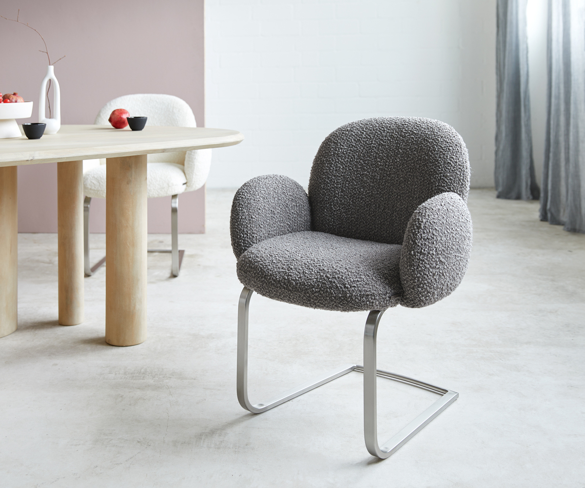 Bild 1 von Freischwinger Nube-Flex mit Armlehnen Bouclé Silbergrau Freischwinger flach Edelstahl Taschenfederkern