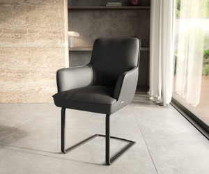 Freischwinger Heira-Flex mit Armlehnen Echt-Leder Schwarz Freischwinger flach Schwarz Taschenfederkern