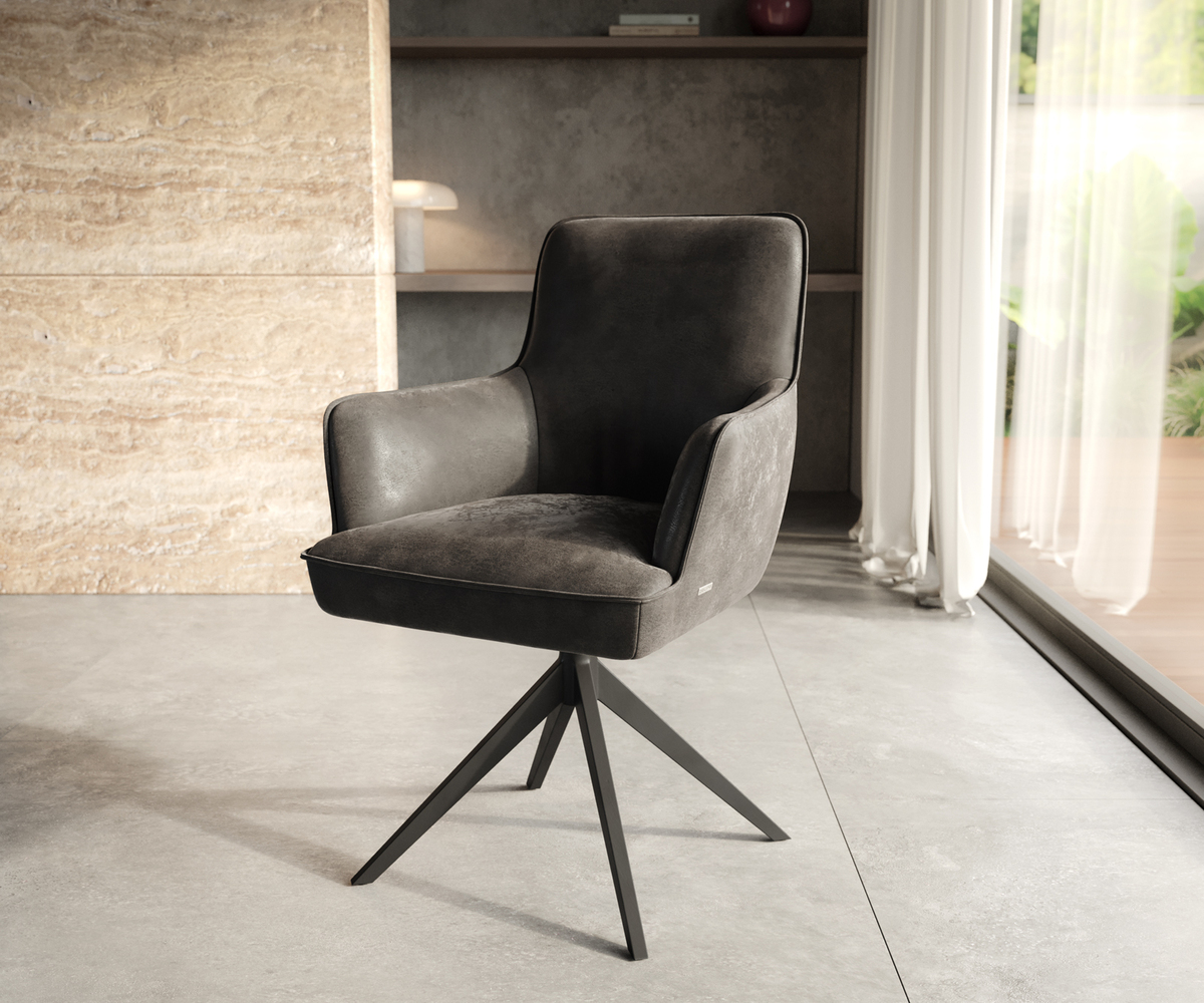 Bild 1 von Drehstuhl Heira-Flex mit Armlehnen Anthrazit Vintage Kreuzgestell breit Schwarz 360° drehbar Taschenfederkern