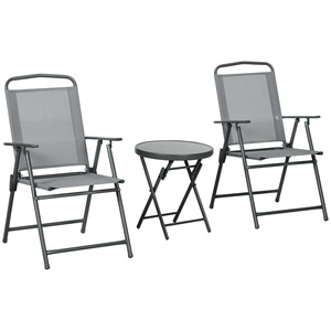 Outsunny Sitzgruppe 3tlg., Klappbares Balkonmöbel-Set inkl. 1 Tisch, 2 Stühlen,   Gartenmöbel-Set, Bistro-Set, Gartengarnitur, Mesh, Hellgrau