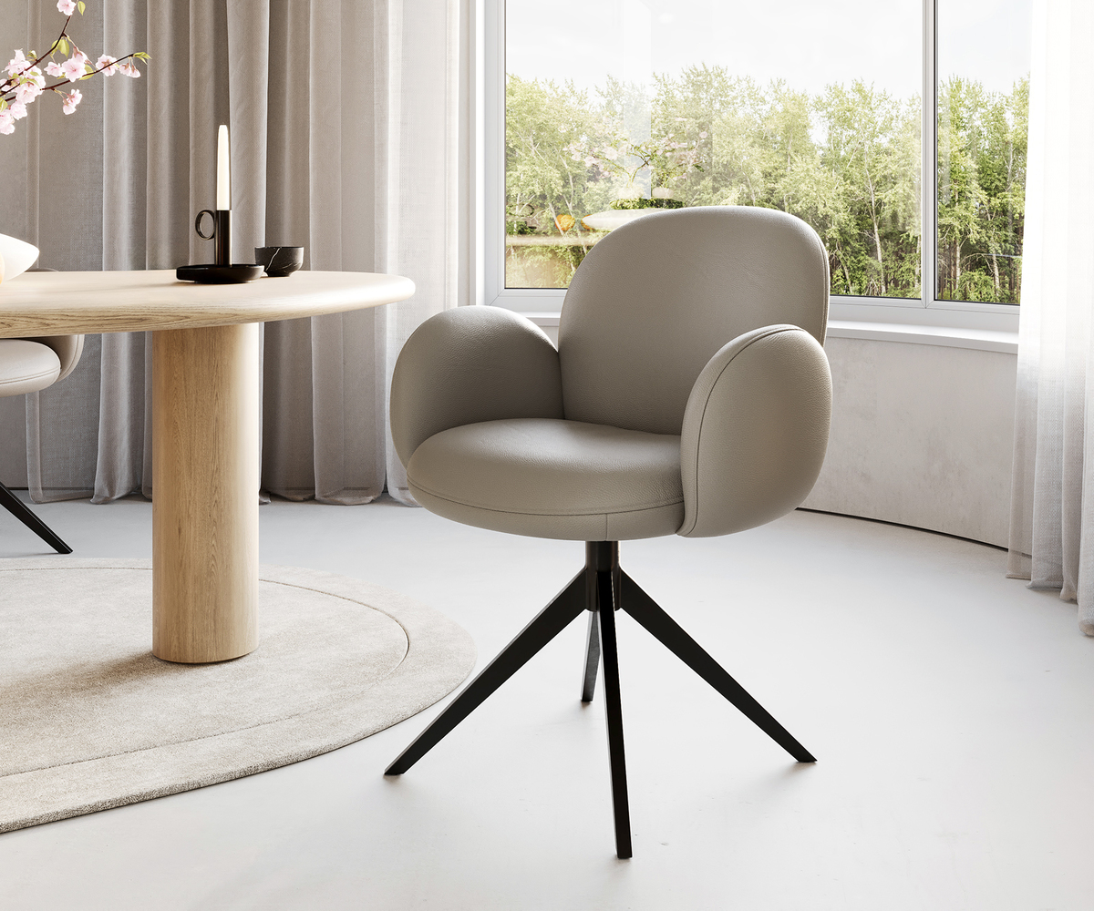 Bild 1 von Drehstuhl Nube-Flex mit Armlehnen Echt-Leder Schlamm Kreuzgestell breit Schwarz 360° drehbar Taschenfederkern