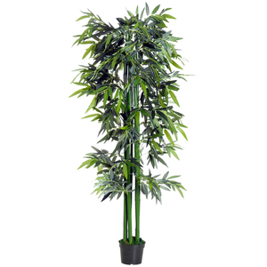 Outsunny Künstliche Pflanze, 180 cm Kunstpflanze, Künstlicher Bambusbaum, Kunstbaum mit Übertopf, Zimmerpflanze wie echt, Grün