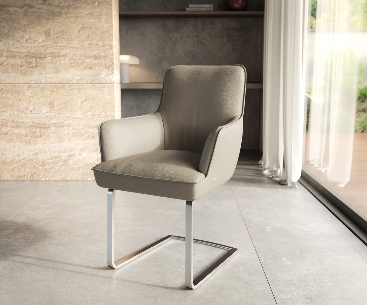 Bild 1 von Freischwinger Heira-Flex mit Armlehnen Echt-Leder Schlamm Freischwinger flach Edelstahl Taschenfederkern