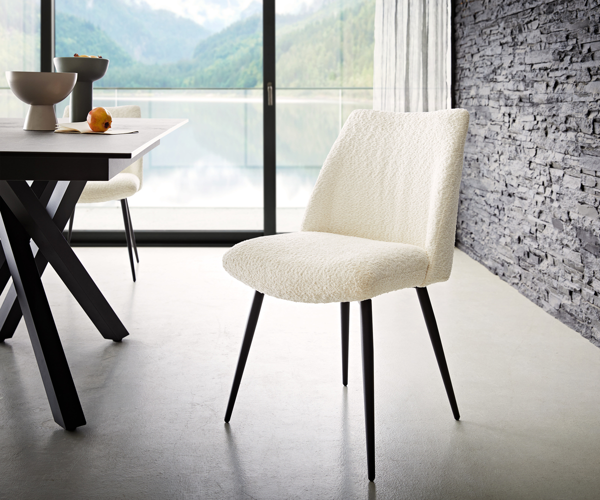 Bild 1 von Esszimmerstuhl Elso-Flex Bouclé Weiß 4-Fuß konisch Schwarz Taschenfederkern