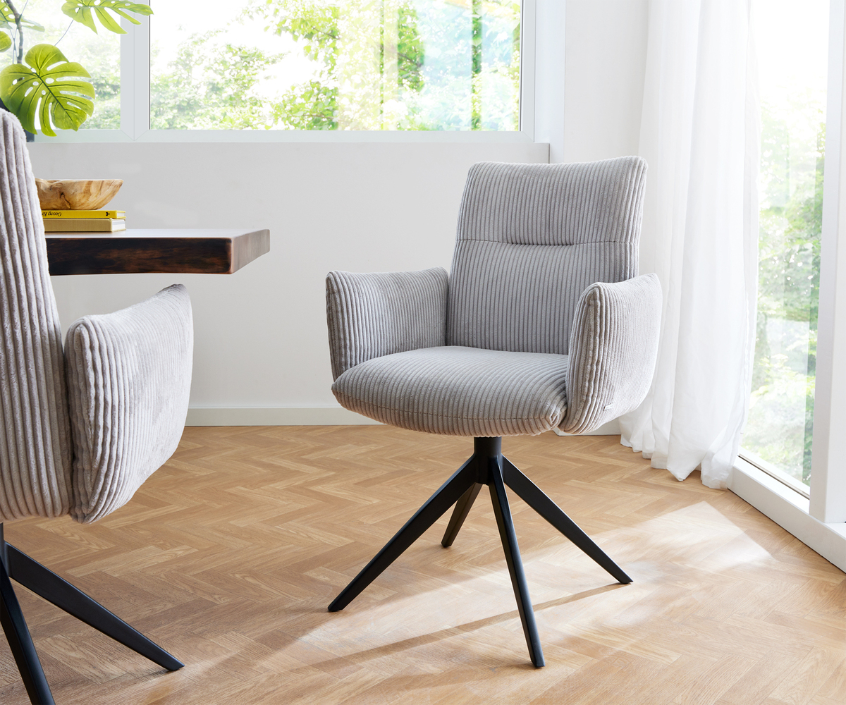 Bild 1 von Drehstuhl Jova-Flex mit Armlehnen Cord Silbergrau Kreuzgestell breit Schwarz 360° drehbar Taschenfederkern