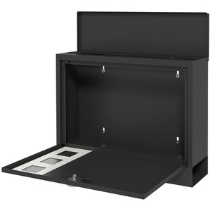 HOMCOM Briefkasten mit Zeitungsfach, Postkasten aus Metall mit 2 Schlüssel, mit Sichtfenster, Wasserabweisend, 36,5 x 11,5 x 29 cm, Schwarz