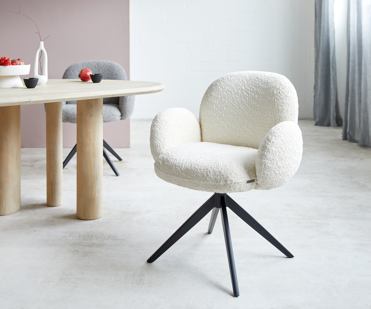 Bild 1 von Drehstuhl Nube-Flex mit Armlehnen Bouclé Weiß Kreuzgestell breit Schwarz 360° drehbar Taschenfederkern