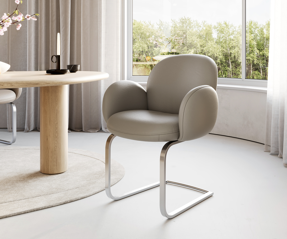 Bild 1 von Freischwinger Nube-Flex mit Armlehnen Echt-Leder Schlamm Freischwinger flach Edelstahl Taschenfederkern