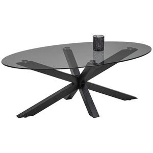 Carryhome Couchtisch, Grau, Schwarz, Metall, Glas, oval, Sternfuß, 60x38 cm, einfacher Aufbau, Wohnzimmer, Wohnzimmertische, Couchtische, Glas-Couchtische