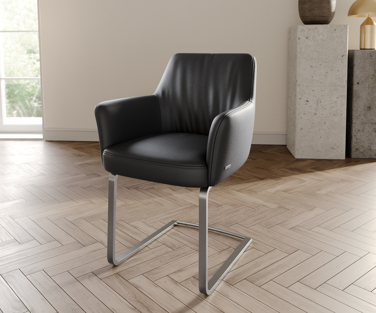 Bild 1 von Freischwinger Xana-Flex mit Armlehnen Echt-Leder Schwarz Freischwinger flach Edelstahl Taschenfederkern