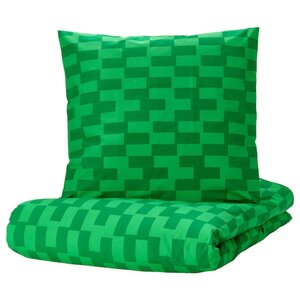 BLÅSKATA  Bettwäsche-Set, 2-teilig, grün/gemustert 140x200/80x80 cm