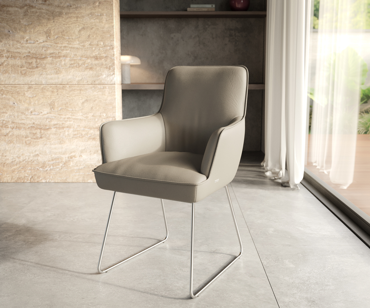 Bild 1 von Armlehnstuhl Heira-Flex Echt-Leder Schlamm Kufengestell Edelstahl Taschenfederkern