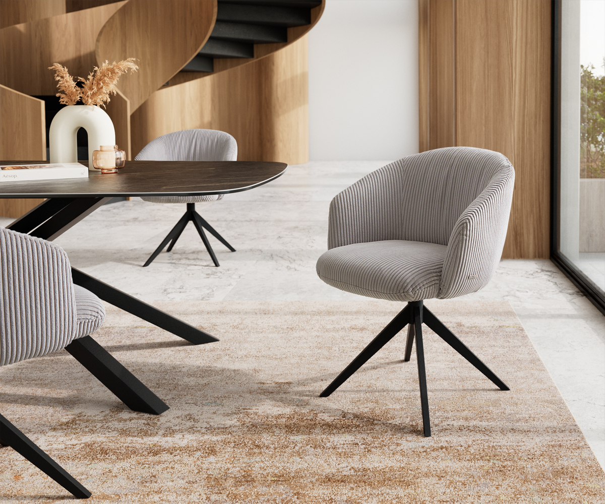 Bild 1 von Drehstuhl Caja-Flex mit Armlehnen Cord Silbergrau Kreuzgestell breit Schwarz 360° drehbar Taschenfederkern