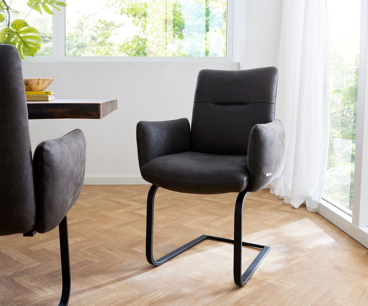 Bild 1 von Freischwinger Jova-Flex mit Armlehnen Anthrazit Vintage Freischwinger flach Schwarz Taschenfederkern