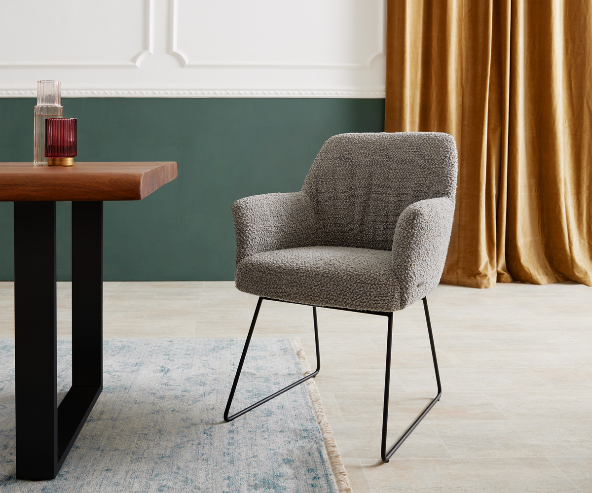 Bild 1 von Armlehnstuhl Xana-Flex Bouclé Silbergrau Kufengestell Schwarz Taschenfederkern