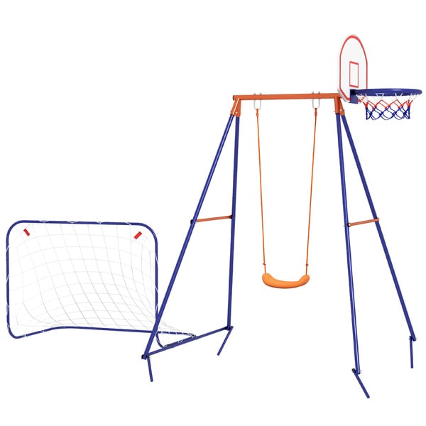 Bild 1 von Outsunny Babyschaukel, Schaukel-Set, Kinderschaukel mit Fußballtor, Basketballkorb, Gartenschaukel für Kinder 3-8 Jahre, Stahl, Dunkelblau