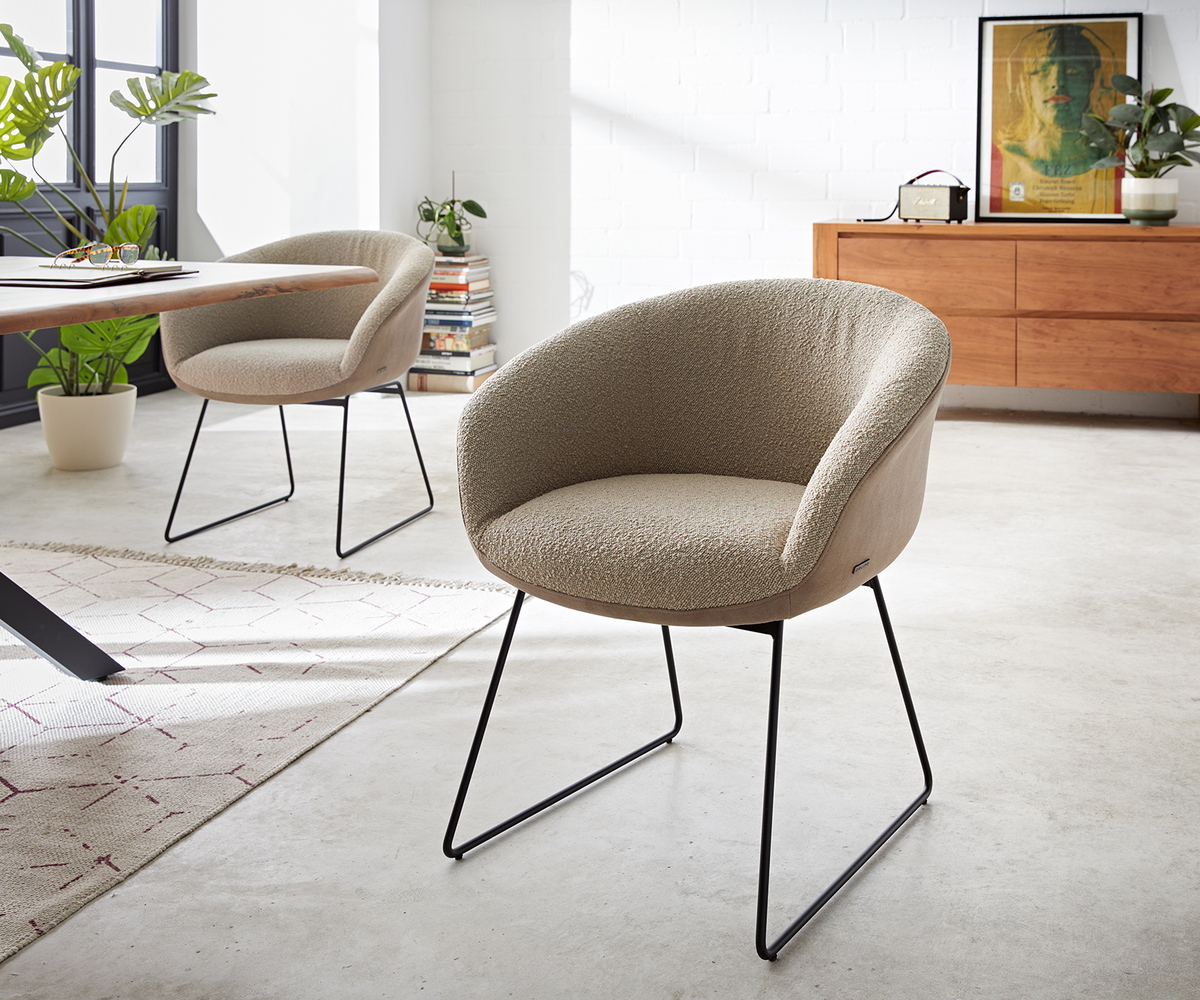 Bild 1 von Esszimmerstuhl Vinka-Flex mit Armlehnen Materialmix Schlamm Kufengestell Schwarz Taschenfederkern