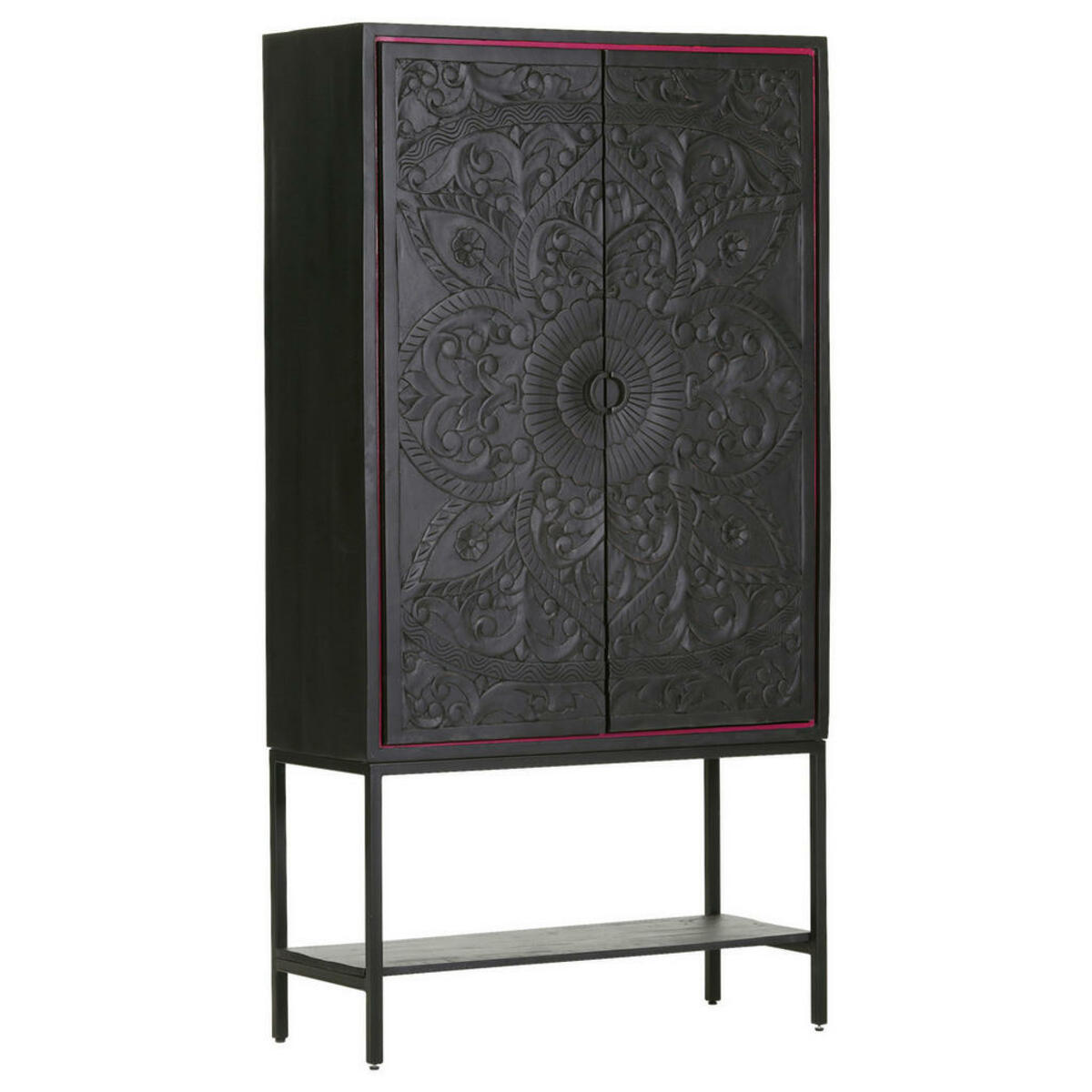 Bild 1 von Landscape Highboard, Schwarz, Magenta, Metall, Mangoholz, massiv, 2 Fächer, E, 90x160x45 cm, Typenauswahl, stehend, Holzmöbel