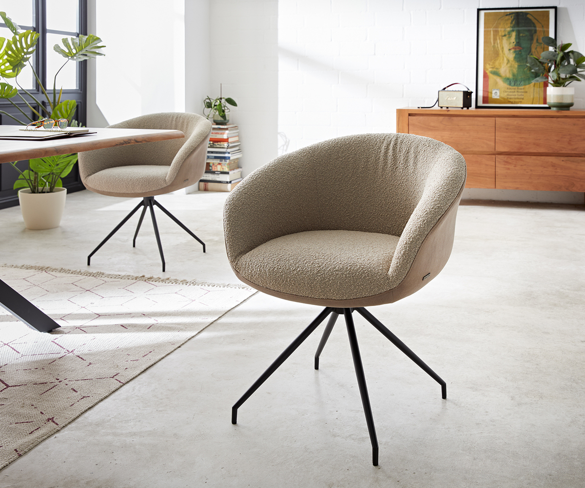 Bild 1 von Drehstuhl Vinka-Flex mit Armlehnen Materialmix Schlamm Kreuzgestell konisch Schwarz 180° drehbar Taschenfederkern