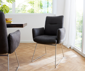 Armlehnstuhl Jova-Flex Anthrazit Vintage Kufengestell Edelstahl Taschenfederkern