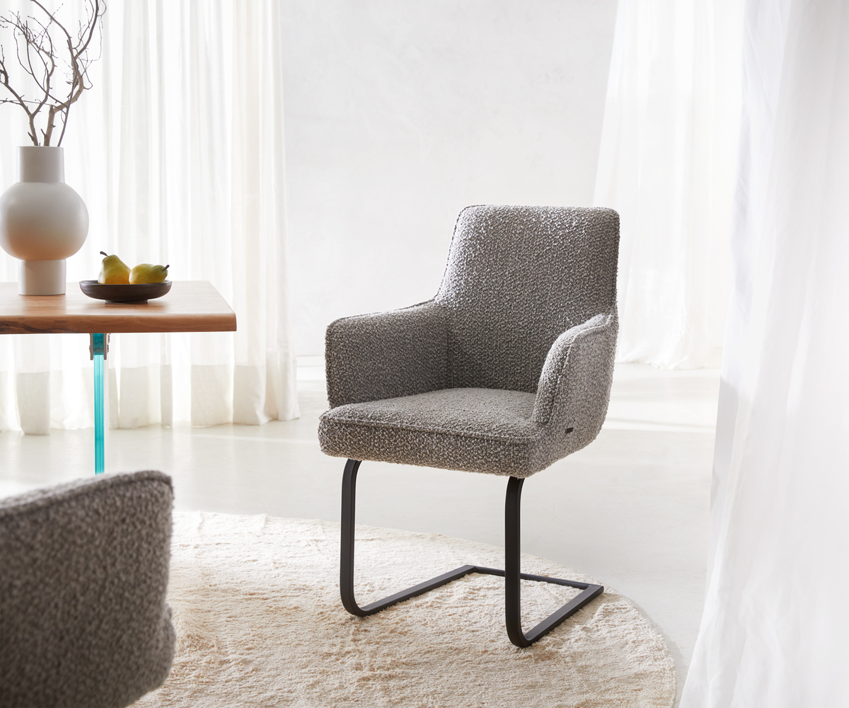 Bild 1 von Freischwinger Heira-Flex mit Armlehnen Bouclé Silbergrau Freischwinger flach Schwarz Taschenfederkern