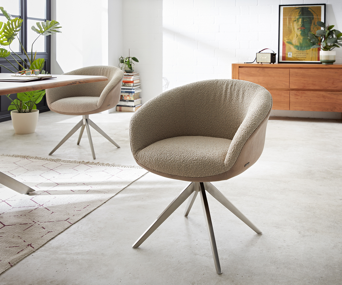 Bild 1 von Drehstuhl Vinka-Flex mit Armlehnen Materialmix Schlamm Kreuzgestell breit Edelstahl 360° drehbar Taschenfederkern