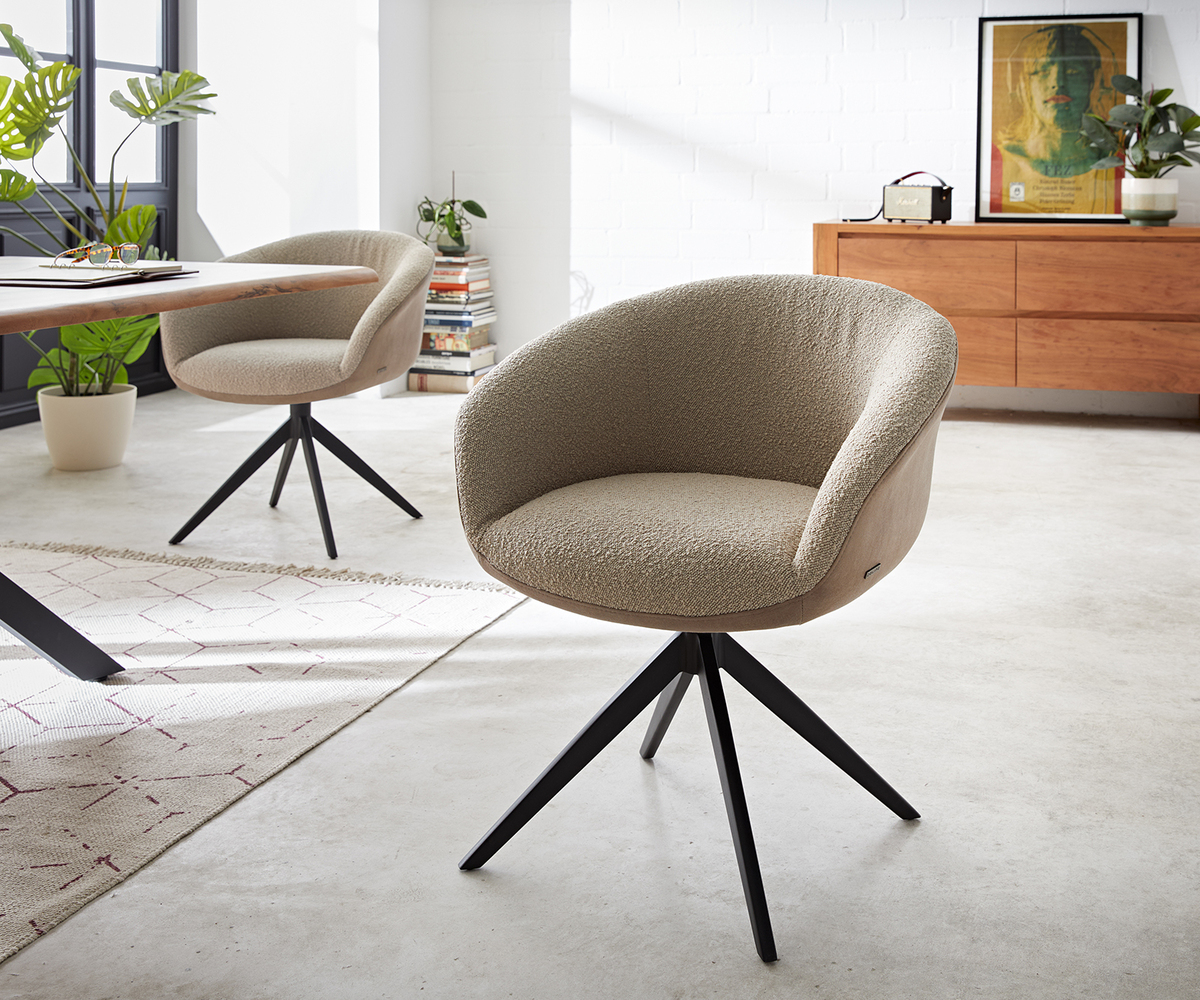 Bild 1 von Drehstuhl Vinka-Flex mit Armlehnen Materialmix Schlamm Kreuzgestell breit Schwarz 360° drehbar Taschenfederkern