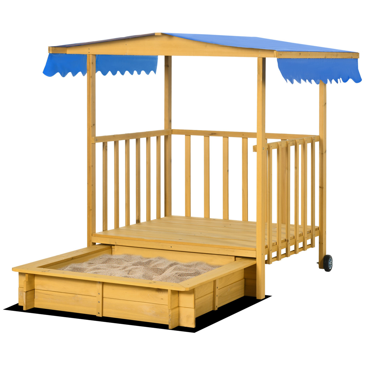 Outsunny Sandkasten mit Dach, Sandkiste aus Holz mit Spielhaus, 133 x