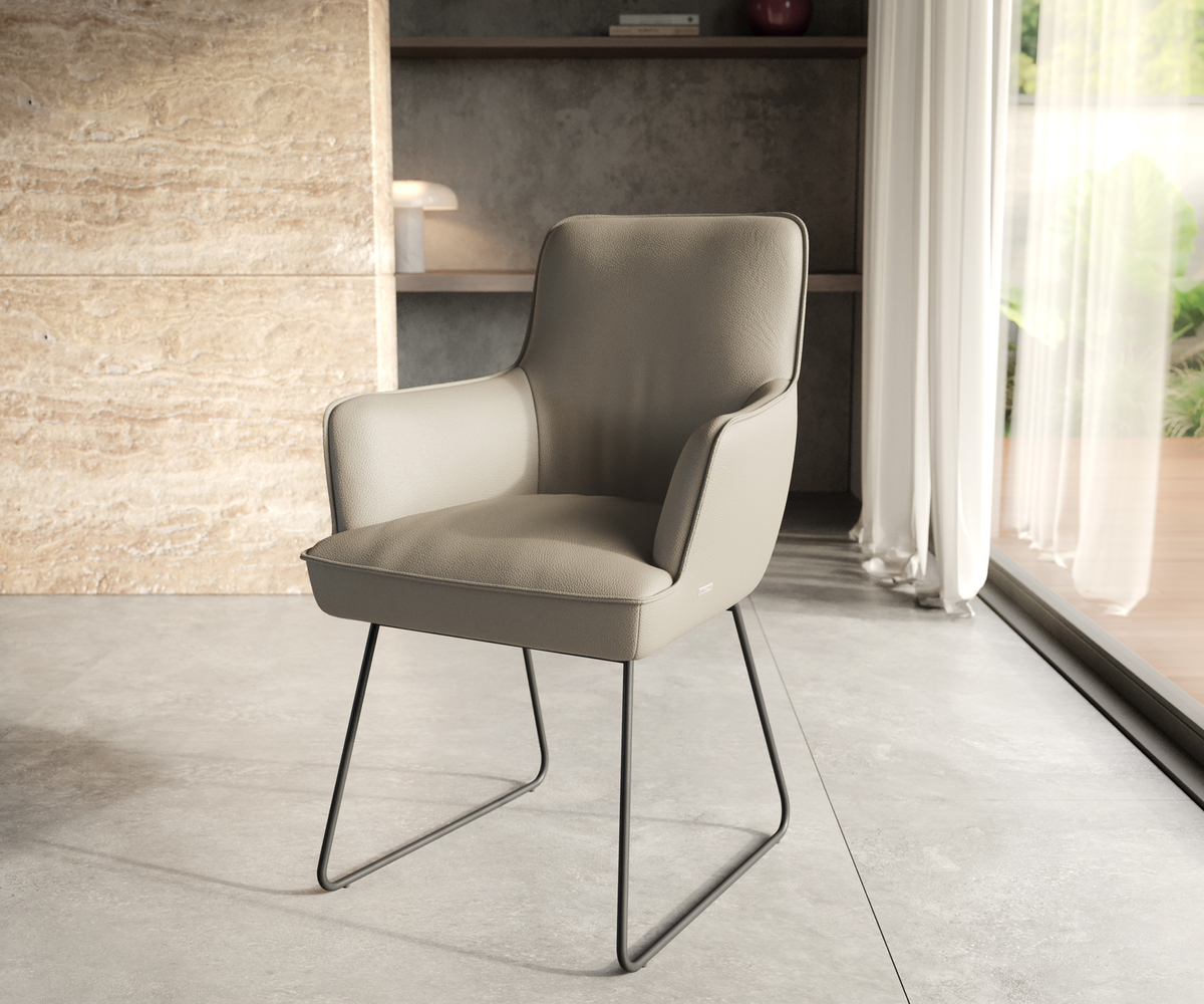 Bild 1 von Armlehnstuhl Heira-Flex Echt-Leder Schlamm Kufengestell Schwarz Taschenfederkern