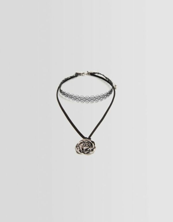 Bild 1 von Bershka Doppelpack Choker-Halsketten Mit Kordel Damen Silber