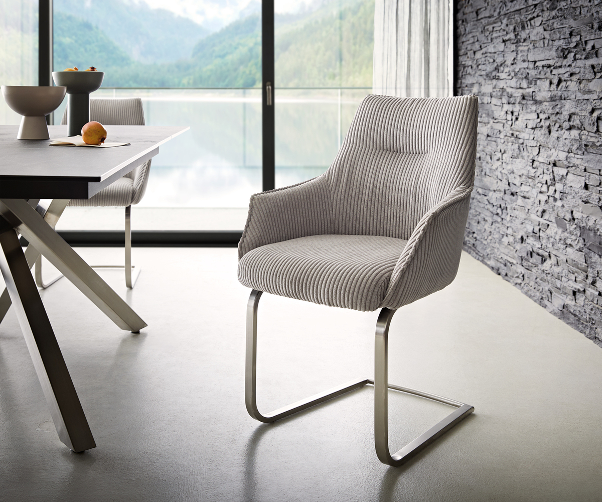 Bild 1 von Freischwinger Alja-Flex mit Armlehnen Cord Silbergrau Freischwinger flach Edelstahl Taschenfederkern