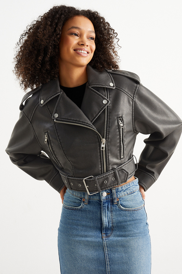 Bild 1 von C&A CLOCKHOUSE-Crop Bikerjacke-Lederimitat, Schwarz, Größe: 34