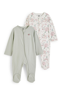 C&A Multipack 2er-Blümchen-Baby-Schlafanzug, Grün, Größe: 62