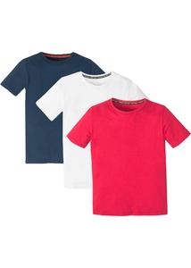 Jungen Basic T-Shirt aus  Bio-Baumwolle (3er Pack), 128/134, Weiß