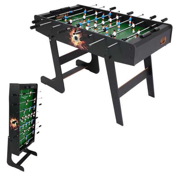 Bild 1 von Tischkicker Manchester, Kicker Kickertisch Tischfussball, klappbar 84x121x105 ~ schwarz mit Fußballmotiv