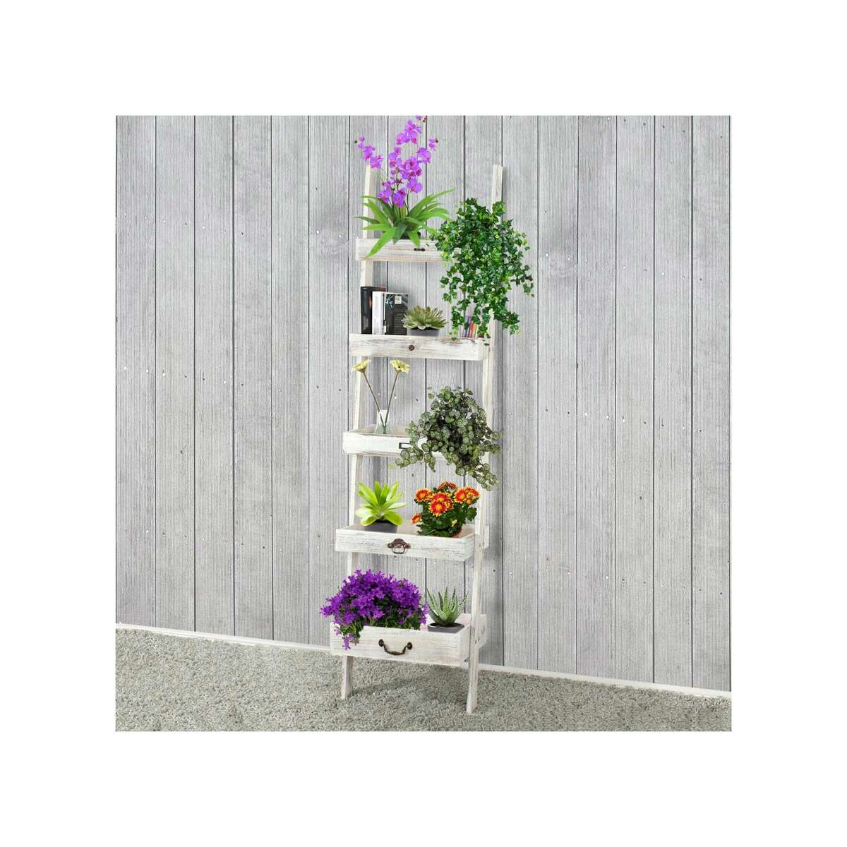 Bild 1 von Regal Standregal Pflanzregal Blumenständer, 169x43x32cm, Shabby-Look, Vintage ~ weiß