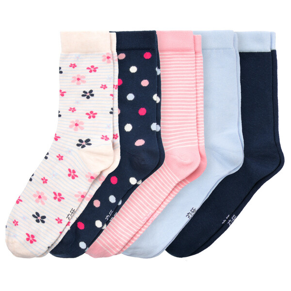 Bild 1 von 5 Paar Mädchen Socken im Muster-Mix DUNKELBLAU / HELLBLAU / ROSA