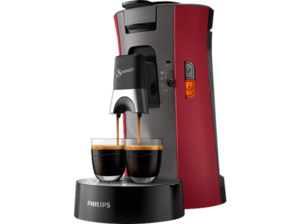 PHILIPS SENSEO® CSA240/90 Select mit Kaffeestärkewahl und Memo-Funktion, 0.9L Wassertank, Padmaschine, Dunkelrot/Grau