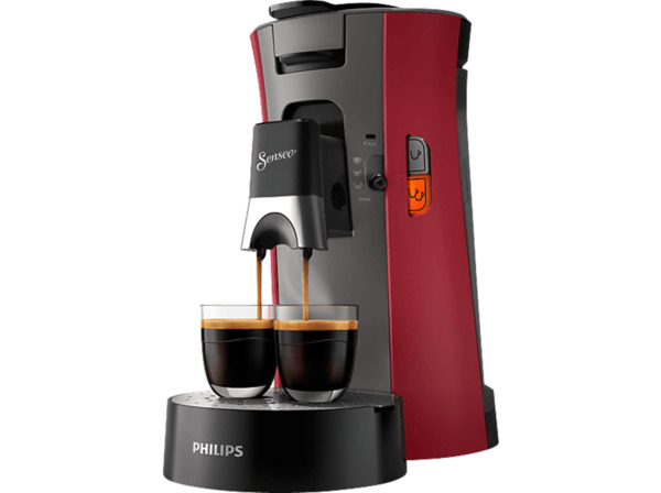 Bild 1 von PHILIPS SENSEO® CSA240/90 Select mit Kaffeestärkewahl und Memo-Funktion, 0.9L Wassertank, Padmaschine, Dunkelrot/Grau