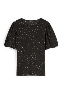 C&A T-Shirt-gepunktet, Schwarz, Größe: XS