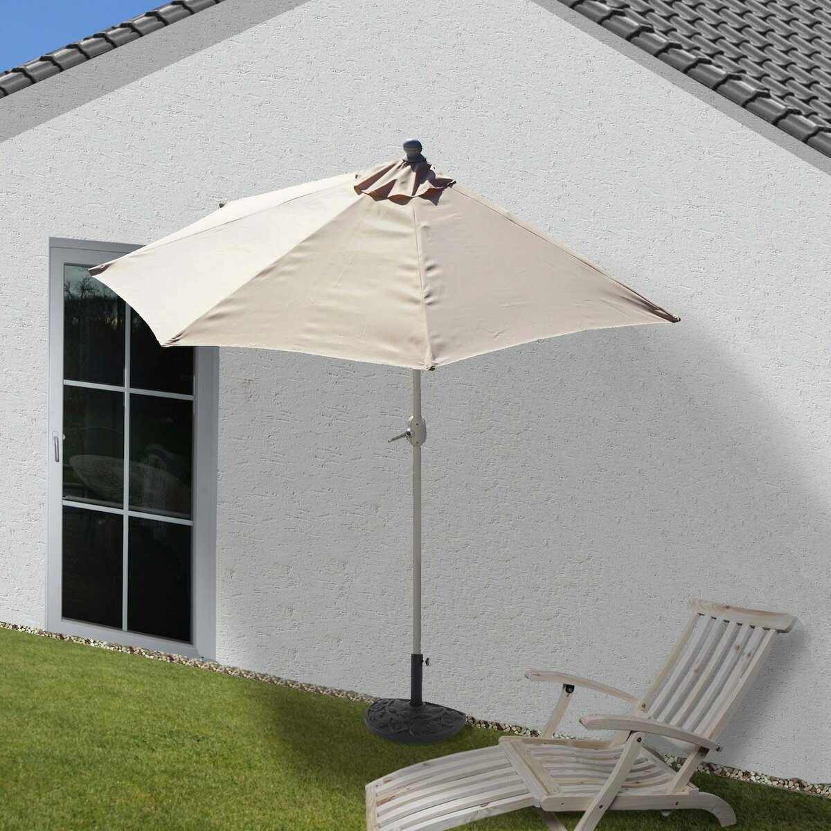 Bild 1 von Sonnenschirm halbrund Lorca, Halbschirm Balkonschirm, UV 50+ Polyester/Alu 3kg ~ 270cm creme mit Ständer