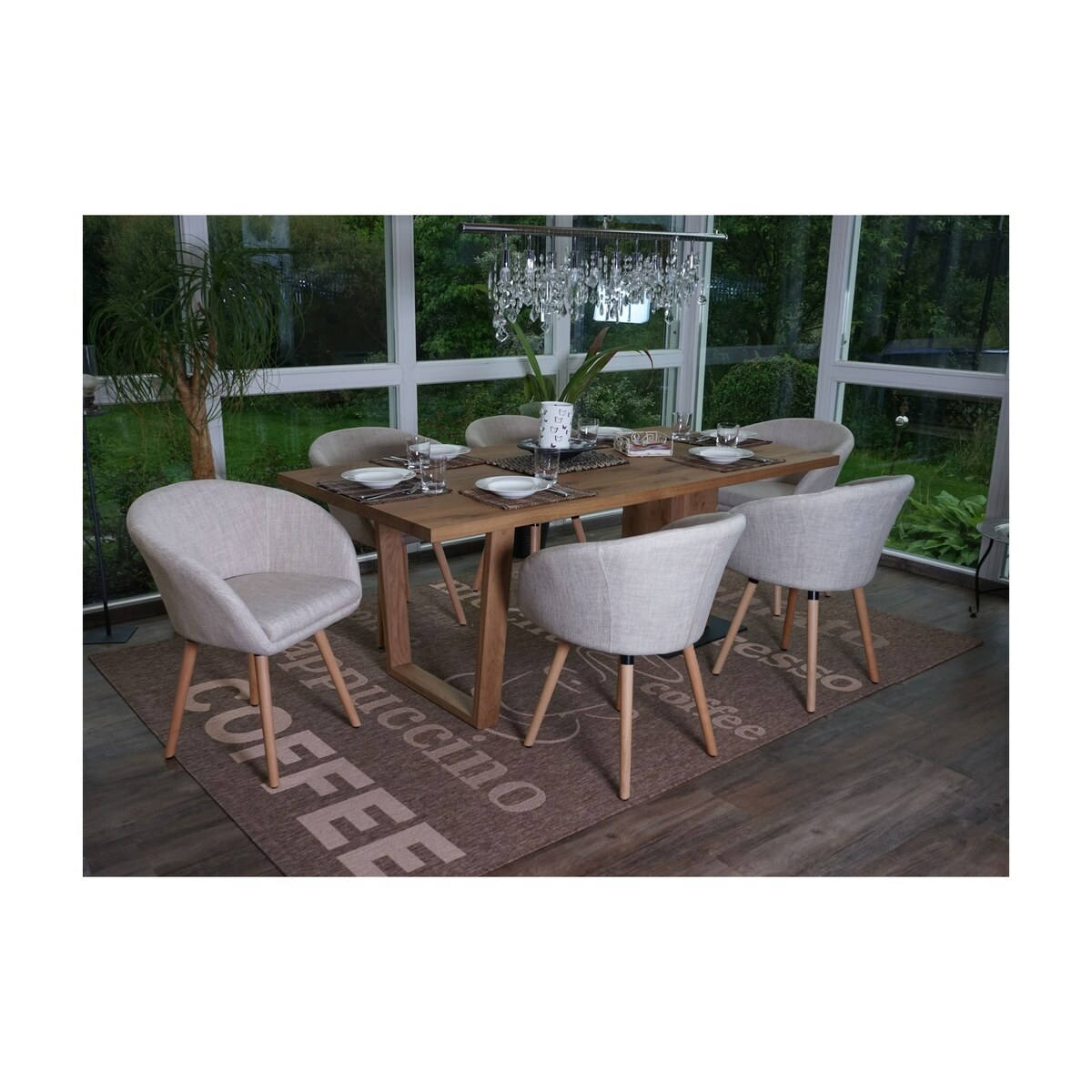 Bild 1 von 6er-Set Esszimmerstuhl Vaasa T633, Retro ~ Textil, creme/grau