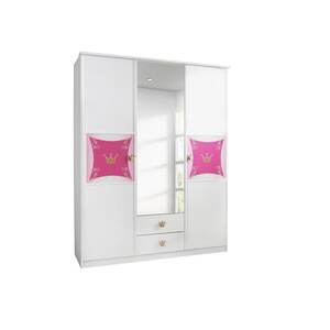 Kleiderschrank Zoe weiß - rosa 3 Türen B 136 cm H 199 cm T 56 cm mit Spiegel und 2 Schubladen