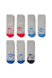 C&A Multipack 7er-Monster-Socken mit Motiv, Grau, Größe: 24-26