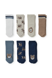 C&A Multipack 7er-Löwe und Tiger-Baby-Socken mit Motiv, Blau, Größe: 15-17