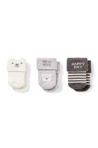 C&A Multipack 3er-Eisbär-Erstlings-Socken mit Motiv, Grau, Größe: 10-11