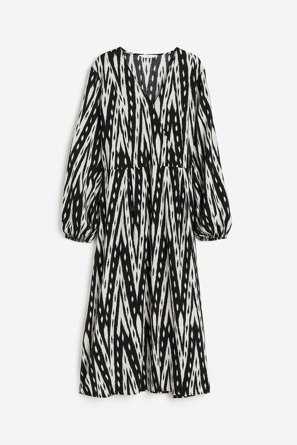 Bild 1 von H&M Wickelkleid mit Ballonärmeln Schwarz/Gemustert, Alltagskleider in Größe S. Farbe: Black/patterned