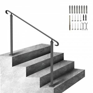 VEVOR Treppengeländer 140x13,5x97 cm Handlauf Geländer Höhe(bis zu 48 cm) & Winkel(0-52,8°) einstellbar Eingangsgeländer Eisenhandlauf Ideal für 2 oder 3 stufige Treppen mit Installationskit Sc