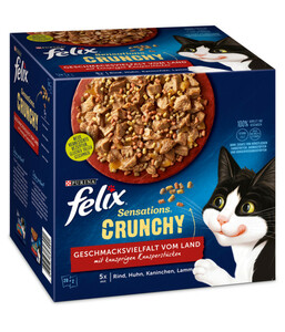 PURINA felix® Nassfutter für Katzen Sensations Crunchy Geschmacksvielfalt vom Land
